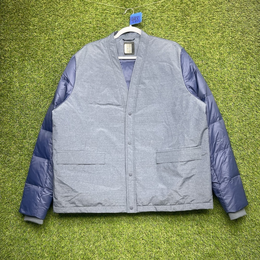 KITH Jacket Mens XL Ericcon Tech Blazer Navy Melange Snap Close Puffer Sleeve